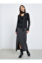 Black Cowl Neck Knit Top with Neck Scarf - 2