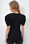 Black Double-Breasted Collar Princess Sleeve Knitted Crepe Blouse Alc-X13520 - 5
