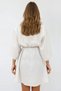 Ecru Double Breasted Collar Gathered Waist Linen Dress Alc-X13746 - 5