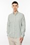 Men's Light Green Dynamic Fit Plaid Pattern Button down Collar Long Sleeve Shirt