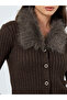 Coffee Brown Faux Fur Trim Cardigan Top - 4
