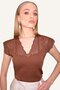 Brown V-Neck Openwork Seasonal Knitwear Blouse Alc-X13378 - 2