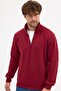 Men's Burgundy Standard Fit Regular Cut Cotton Half Zipper Stand Collar Cotton Sweatshirt - 2