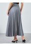 Grey Slubbed Twill Pleated A-Line Maxi Skirt - 4