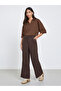Women Brown Corduroy Flat Front Wide Leg Pants