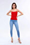 Women's Red Rope Strap Square Neck Ribbed Camisole Summer Slim Fit Casual Basic Tank Top