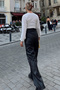 Black Faux Leather Palazzo Pants with Front Stitching and Double Pockets - 6