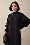 Long Balloon Sleeve Black Knitwear Dress - 3