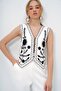 White Button Detailed Embroidered Linen Vest Alc-X13358 - 5