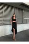 Women's Black High Waist Slit Ruffled Asymmetrical Cut Flared Casual Midi Length Skirt - 7