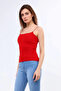 Women's Red Rope Strap Square Neck Ribbed Camisole Summer Slim Fit Casual Basic Tank Top - 3