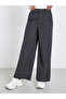 Women Charcoal Corduroy Flat Front Wide Leg Pants - 2