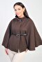 Women's Buttoned Waist Belted Cashmere Poncho - 3