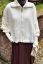 Zippered Knitwear Cardigan Cream - 3