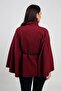 Women's Buttoned Waist Belted Cashmere Poncho - 4