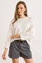 Women's White Crew Neck Stitching Detail Flowy Thessaloniki Blouse Blz-19003164 - 6
