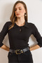 Women's Black Polo Neck Buttoned Long Sleeve Cotton Blouse Blz-19003170 - 6