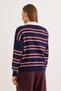 Women's Navy Blue Burgundy Polo Neck Striped Knit Sweater Kzk-19001030 - 2