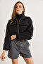 Women's Black Pocket Lined Fleece-Lined Cashmere Jacket Ckt-19000495 - 3