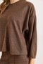 Women's Brown Crew Neck Stitching Detail Flowy Thessaloniki Blouse Blz-19003164 - 4