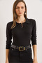 Women's Black Polo Neck Buttoned Long Sleeve Cotton Blouse Blz-19003170 - 3