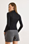 Women's Black Turtleneck Transparent Stretchy Blouse Blz-19003169 - 2