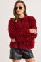 Women's Burgundy Coated Buttoned Tassel Knitwear Cardigan Hrk-19000440