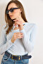 Women's Baby Blue Cotton Modal Drop Neckline Stretchy Blouse Blz-19003130 - 4