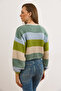 Women's Mint Green Striped Soft Textured Crop Knit Sweater Kzk-19001055 - 3