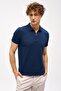 Men's Navy Blue Slim Fit Zippered Polo Collar Short Sleeve T-Shirt