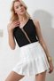 Black V-Neck Tulle Detailed Sleeveless Knitted Crepe Knitted Blouse Alc-X11945