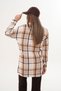 Women's Lumberjack Double Pocket Pocket Flap Brown Beige Araboy Sports Shirt - 6