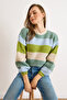 Women's Mint Green Striped Soft Textured Crop Knit Sweater Kzk-19001055 - 2