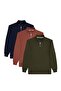 Unisex 3-Pack Navy Blue-Brown-Green Relax Fit Cotton Half-Zip Mock Neck Sweatshirt