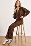 Women's Brown Modal Button Detail Soft Touch Spanish Pants Pnt-19000378