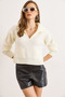 Women's White Polo Neck Pocketed Textured Crop Knit Sweater Kzk-19001056 - 4