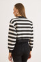 Women's Black and White Striped Fleece-Lined Crop Sweatshirt Swt-19000775 - 2