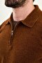 Plain Slim Fit Zipper Polo Neck Chenille Fabric Men's Knitwear Brown - 11576.25K - 2