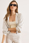 Women's Snow Melange Modal Buttoned Hooded Zippered Flowy Sweatshirt Swt-19000774