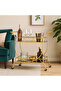 2-Tier Bar Cart with Black Glass Shelves and Welded Metal Frame No Assembly Required - 5