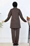 Bead Detailed Scuba Double Suit N5334 Brown - 3
