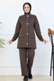 Bead Detailed Scuba Double Suit N5334 Brown