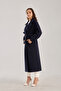 Navy Blue Regular Belted Cashmere Coat - 5