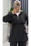 Women's Black Hijab Set ♦   Zippered Waist Tunic with Tie ♦   Wide Leg Pants ♦   Two Yarns Knitted - 3