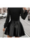 Women's Long Sleeve Square Neck Top Viscose Bottom Leather Mini Dress - 5