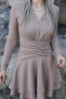 Camel v-neck long sleeve flared dress - 3