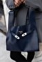 Shopper Bag Shoulder Bag with Belt Accessory Navy Blue - 2