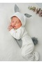 White Gray Rabbit Themed Baby Newborn Hospital Discharge Set with Pompom Booties