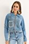 Women's Pocket and Shoulder Detailed Crop Denim Jacket - 2