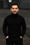 Men's turtleneck pullover knit sweater, cotton blend thick Corded Fabric woven, regular fit long sleeve winter style - black - 3